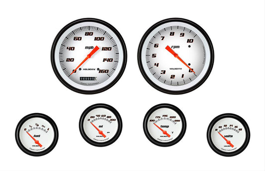Classic Instruments Velocity White 6 Gauge Set 2-5/8 Short Sweep VS251WBLF