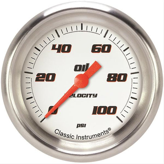 Classic Instruments Velocity White Oil Pressure 2-5/8 Full Sweep VS381WAPF