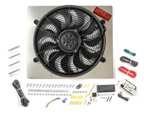 Derale Powerpack - High Output Single 17'' Electric RAD Fan/Aluminum Shroud Kit w/PWM Controller - 20-3/4''W x 17-5/8''H x 3''D