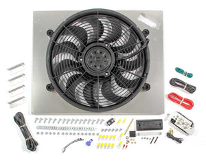 Derale Powerpack - High Output Single 17'' Electric RAD Fan/Aluminum Shroud Kit w/PWM Controller - 22-1/4''W x 17-5/8''H x 3''D