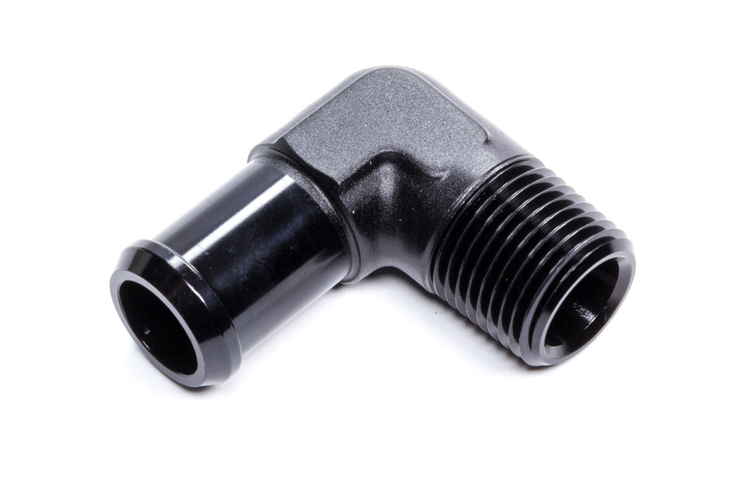 Edelbrock Hose End 90-Degree 1/2npt to 3/4 Barb Black