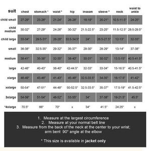 G-Force Race Suit Size Chart