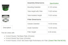 Green Filter Air Cleaner Assembly 14"x6" Flat Base 2196