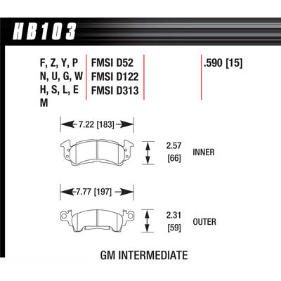 Hawk Brake Pads HB103N590 Full Size GM-HP Plus
