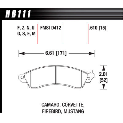 Hawk Brake Pads HB111N610 Performance Street GM/Ford