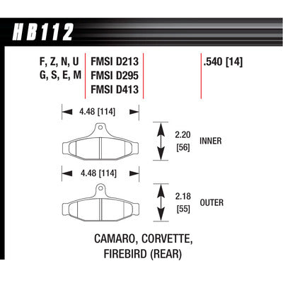 Hawk Brake Pads HB112N540 Performance Street GM F-Body/Corvette