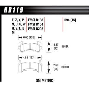 Hawk Brake Pads HB119M594 Metric GM Black
