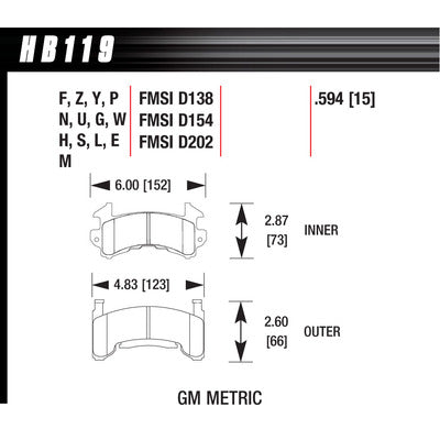 Hawk Brake Pads HB119S594 Metric GM HT-10