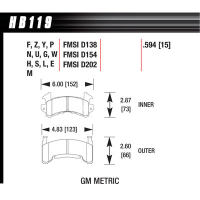 Hawk Brake Pads HB119W594 Metric GM DTC-30