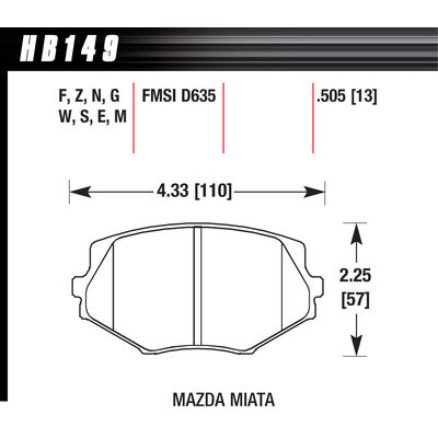 Hawk Brake Pads HB149G505 Front Mazda Miata MX-5 DTC-60