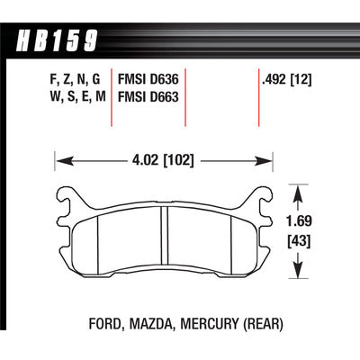 Hawk Brake Pads HB159W492 Rear Mazda Miata DTC-30