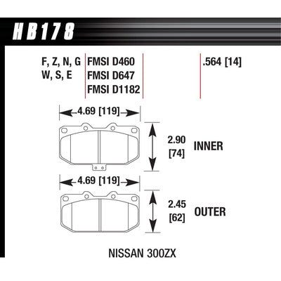 Hawk Brake Pads HB178F564 Front Nissan 300ZX HPS