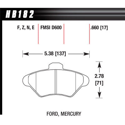 Hawk Brake Pads HB182F660 Performance Street Ford/Mercury