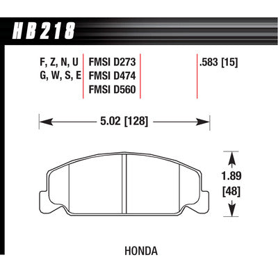 Hawk Brake Pads HB218E583 Front Honda Blue Compound 