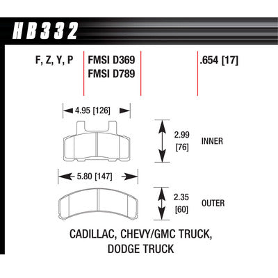 Hawk Brake Pads HB332F654 Performance Street High Torque GM/Mopar