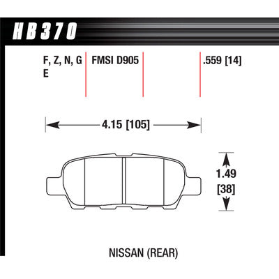 Hawk Brake Pads HB370F559 Performance Street Nissan/Infiniti