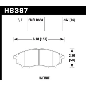 Hawk Brake Pads HB387F.547 Front Nissan Infiniti HPS Dimensions