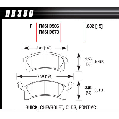 Hawk Brake Pads HB390F602 Performance Street Front GM