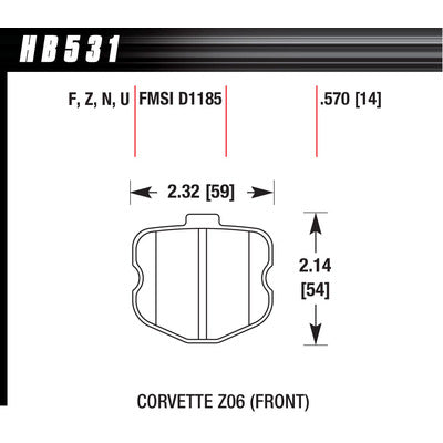 Hawk Brake Pads HB531N570 2006 Corvette ZO6 HP Plus