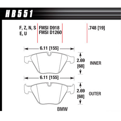 Hawk Brake Pads HB551F748 Performance Street BMW