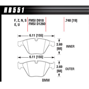 Hawk Brake Pads HB551F748 Performance Street BMW