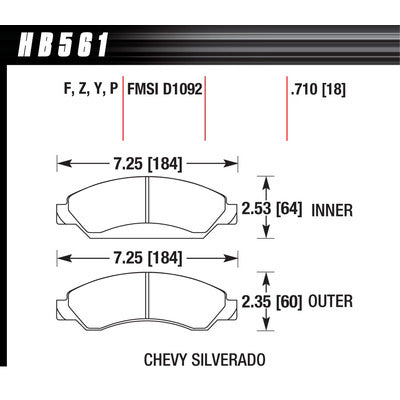 Hawk Brake Pads HB561Y710 Performance Street Front GM Truck/SUV