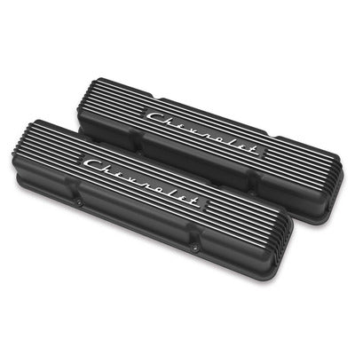 Holley SBC Valve Covers Finned Vintage Series Black