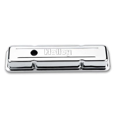 Holley SBC Chrome Valve Covers w/Holley Logo - Short