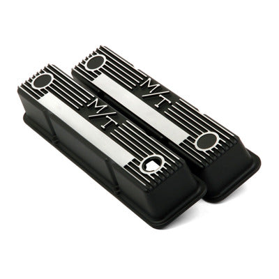 Holley SBC M/T Valve Cover Set - Black Krinkle
