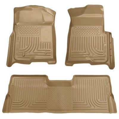 Husky LIners WeatherBeater Front & 2nd Seat Floor Liners (Footwell) - 2009-14 Ford F150 SuperCrew Cab - Black - Tan