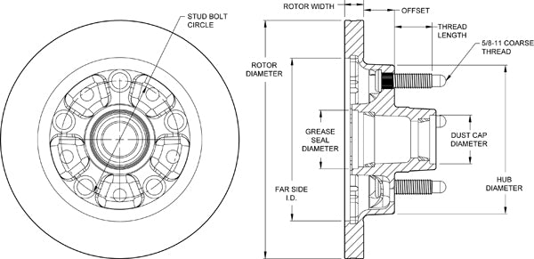 Wilwood Hub/Rotor Hybrid Pinto / Mustang II 5x5in BC Long Diagram