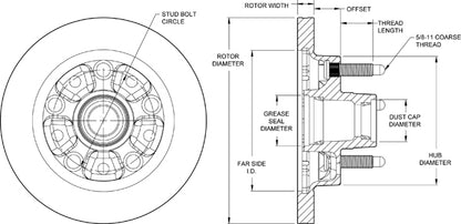 Wilwood Hub/Rotor Hybrid Pinto / Mustang II 5x5in BC Long Diagram