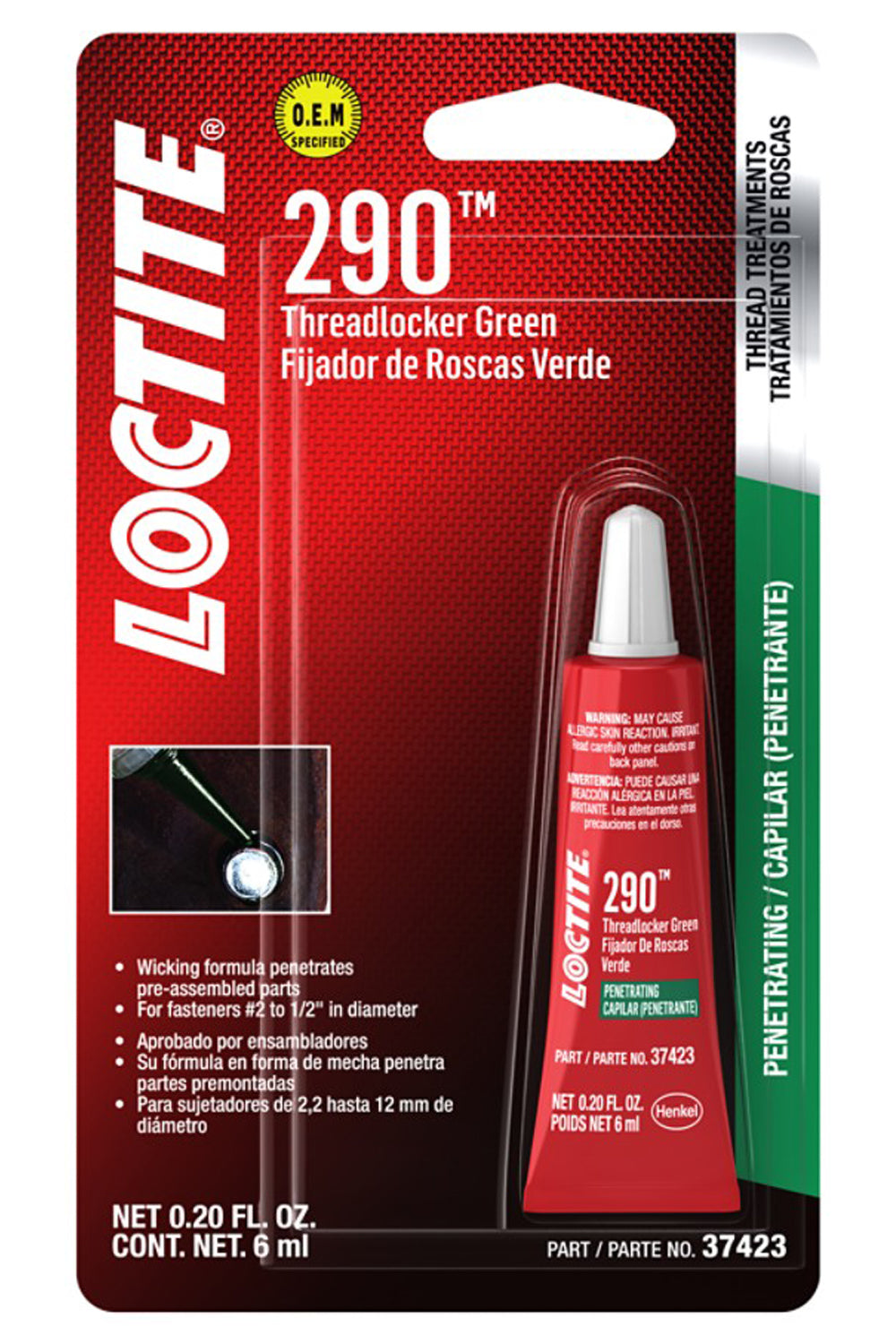 Loctite Threadlocker 290 Wicking Green 6ml/.20oz 487234