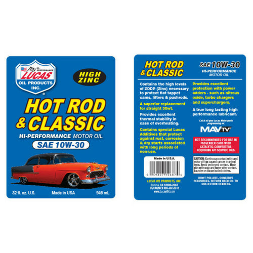 Lucas 10W-30 Hot Rod & Classic Engine Oil