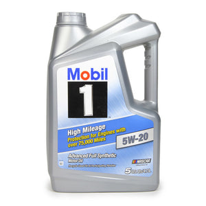 Mobil 1 5W20 High Mileage Oil 5 Qt Bottle