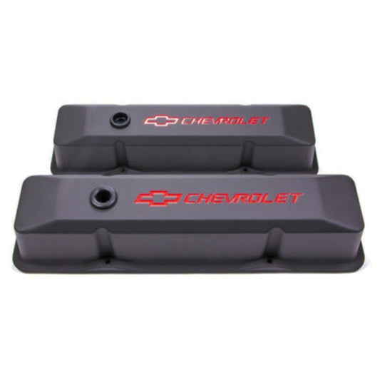 Small Block Chevy (SBC) Black Crinkle Die Cast Valve Covers - Tall w/Baffle