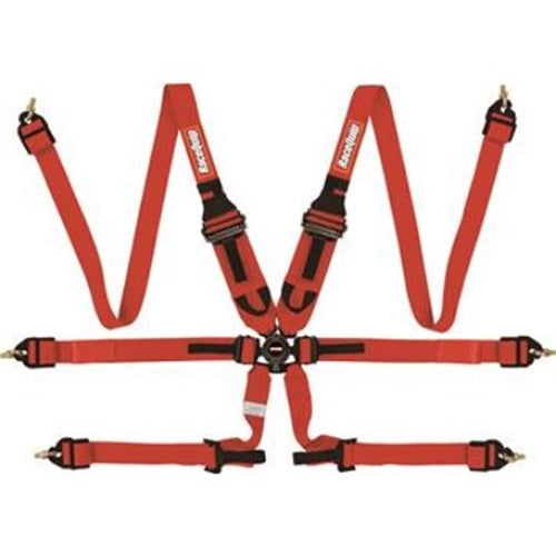 RaceQuip FIA 6-Point Camlock Pull Down HNR Harness - Red
