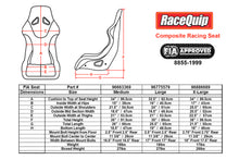 RaceQuip FIA Composite Racing Seat Size Chart