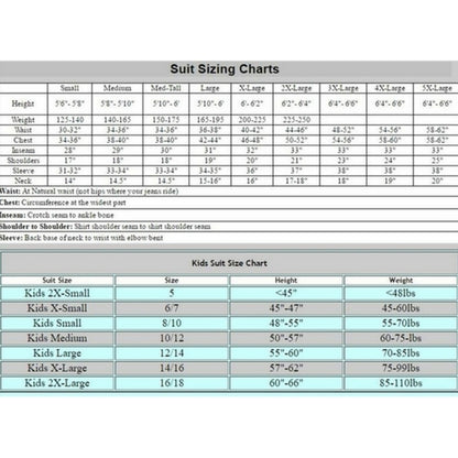 RaceQuip Suits Size Chart