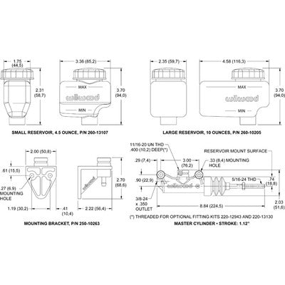 Wilwood Compact Remote Side Mt Master Cylinder 260-13624 Diagram