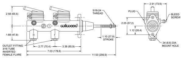 Wilwood Tandem Master Cylinder 1in 260-7563 Schematic