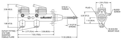 Wilwood Tandem Master Cylinder 1in 260-7563 Schematic