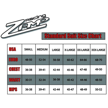 Zamp Suit Size Chart