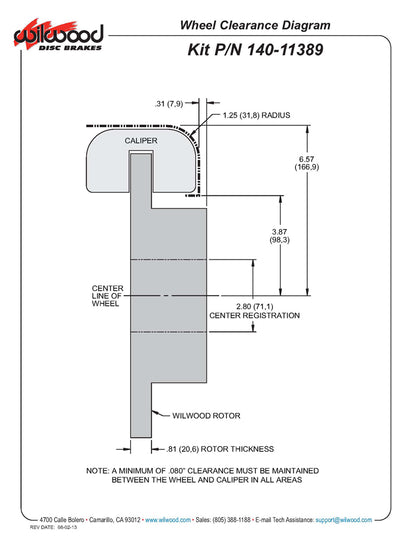 Wilwood Brakes Wheel Clearance Diagram 140-11389